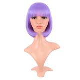 MapofBeauty 12 Inch /30 cm Fashion Lady Short Straight Synthetic Flat Bangs Bob Wig (Light Purple)