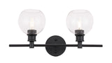 Living District Collier 2-Light Metal Wall Sconce In Black And Clear Glass