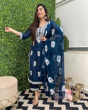 Gosriki Women'S Rayon Blend Straight Embroidered Kurta With Pant & Dupatta (Cedar Cerosin-Gs_S_Blue_Small),Blue,,B0DFCF9GSK