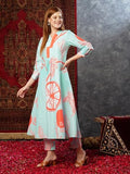Anni Designer Women'S Cotton Blend Anarkali Printed Kurta With Pant (Santra Orange-Jl_M_Orange_Medium),Orange,M,Cotton Blend,Anarkali,
