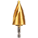 Klein Tools 25960 Step Drill Bit, 7/8 to 13/8Inch, Spiral DoubleFluted, Cut Thin Metal, Plastic, Aluminum, Wood, 1/4Inch Hex
