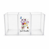 HEREYUGUO Just Breathe Acrylic Pen & Pencil Holder for Desk, Clear Aesthetic Makeup Brush Holder & Desktop Organizer, Office Sch