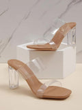 Shoetopia Stylish Trasparent Detailed Beige Block Heels For Women & Girls /Eu35,Beige,2,B0BRG6X9JQ