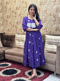 Anni Designer Women'S Rayon Blend Anarkali Printed Kurta With Pant (Anveshi Begani_M_Begani_Medium),Begani,M,Rayon Blend,Anarkali,