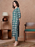 Anni Designer Women'S Cotton Blend Straight Printed Kurta With Pant (Posina Blue_Xl_Blue_X-Large),Blue,XL,Cotton Blend,Regular,Kurta