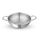 Kichera Triply Stainless Steel Kadai Without lid | 24cm/9.4 inch, 2.5Ltr, 1.7kg| Smooth Finished Flat Base Induction Deep Fry Ka