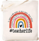 Metsi Teacher Appreciation Canvas Tote Bag Reusable Cotton Cloth Shopping Bag for Women, Large Aesthetic Summer Travel Beach B