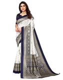 Satrani Womens Silk Blend Saree (2952S2082NC_Navy Blue & Beige & White)