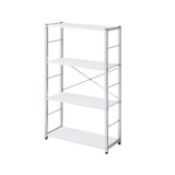 Benjara BM251368 Bookshelf with X Shaped Cross Bar Chrome & White