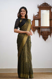 Flosive Womens Kanjivaram Silk Saree With Handloom Weaving Work With Blouse (Black)