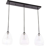 Living District Kason 3-Light Mid-Century Metal Pendant In Black And Clear