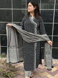 Anni Designer Women'S Rayon Blend Straight Printed Kurta With Pant & Dupatta (Mishru Black_M_Black_Medium),Black,M,,,