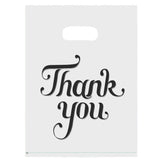 Joyhey 100 Count 7.8 x 9.8 Plastic Merchandise Bags, Shopping Retail Boutique Bags with Die Cut Handles - Thank You White