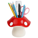 Zibuyu Mushroom Pen Stand for Desk, Stationery Holder Organizer, Red