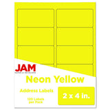 JAM PAPER Shipping Address Labels Standard Mailing 2 x 4 Neon Fluorescent Yellow 120/Pack