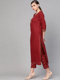 Gosriki Women'S Cotton Straight Kurta With Palazzo & Dupatta (Festival Maroon_L_Maroon_Large),Maroon,,B09CQ64NZ6