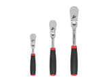 TEKTON 1/4, 3/8, 1/2 Inch Drive Flex Head Comfort Grip Ratchet Set, 3-Piece (6, 8, 10-1/2 in.) | SRH99121