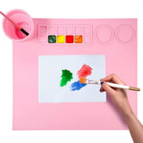 RONFILD Kids Art and Craft Silicone Painting Mat with Cleaning Cup and Paint Palette for Brush Cleaner Holder Water Colour Mat f