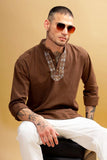 Be Active Men'S Neck Embroidery 100% Cotton Short Kurta With Mandarin Collar || Short Kurta For Men Cotton || Stylish Short Kurta || Short Kurta Men (Scpl0175 3 M) Brown