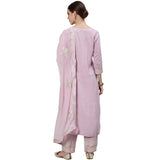 Ishin Women'S Purple Gota Patti Embroidered A-Line Kurta Set With Trouser And Dupatta Purple S