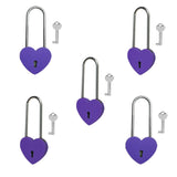 Gradleen 5PCS Purple 3.5 Inches Single Heart Lock with Key,50mm Love Padlock Metal Love Lock for Lovelock Bridge,Jewelry Box,Dia