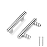 Flexzion 1 Pack Kitchen Cabinet Handles Silver Drawer Pulls 4 inch, 2.5 inch Hole Center, Stainless Steel T Bar with Satin Brush