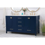 Elegant Decor Irene 60 Solid Wood And Stone Double Bathroom Vanity In Blue