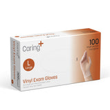 Caring Vinyl Exam Gloves (Large, 100ct), Powder Free and Not Made with Natural Rubber Latex, Gloves for Medical Use, First Aid,