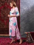Anni Designer Women'S Cotton Blend Straight Printed Kurta With Palazzo (Swans Baby Pink_M_Baby Pink_Medium),Baby Pink,M,Cotton Blend,Regular,