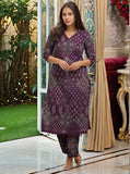 Anni Designer Women'S Rayon Viscose Straight Printed Kurta With Pant (Kadai Wine_L_Wine_Large),Wine,L,Rayon,Casual,