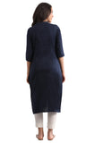 Aurelia Women Indigo Blue Ethnic Cotton Kurta In Band Collar_22Fea11427-501687_2Xl