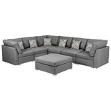 Lilola Home Amira Gray Fabric Reversible Modular Sectional Sofa with Ottoman and Pillows
