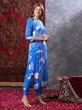 Anni Designer Women'S Rayon Blend Straight Printed Kurta With Pant (Anaar-Blue-Vks03_M_Blue_Medium),Blue,M,Rayon Blend,Regular,Kurta