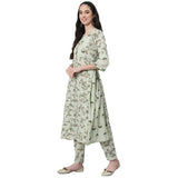 Anubhutee Women'S Cotton Printed A-Line Kurta Suit Set With Dupatta & Pants Anu2111387_S_Green