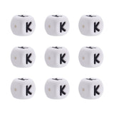 FASHEWELRY 10Pcs Cube Letter Silicone Beads 12x12x12mm Square Letter K Alphabet Beads for DIY Bracelet Necklace Jewelry Making
