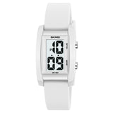 Skmei Unisex Fashion Sports Digital Watch, White Dial Pc Casewatch For Boys & Girls, Silica Gel White Color Band, 50M Waterproof