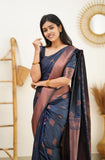 Flosive Womens Present Banarasi Soft Lichi Silk Saree Beautiful Jacquard Rich Pallu Design Work Zari Woven Kanjivaram Silk Style Saree With Soft Lichi Silk Blouse Piece Ayn Royal (Royal Blue)