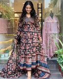 Gosriki Women'S Rayon Viscose Printed Anarkali Kurta With Pant & Dupatta (Svr Black-Vks01-Gs_M_Black_Medium),Black,,B0DRZQJMLM