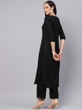 Idalia Rayon Solid Straight Black Kurta Set For Women 3/4 Sleeve, Round V Neck Designer Kurta With Palazzo Pant Set Black 3Xl