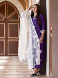 Anni Designer Women'S Cotton Blend Straight Embroidered Kurta With Palazzo & Dupatta (Ditto Begni_S_Blue_Small),Blue,S,Cotton Blend,Regular,