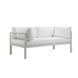 Benjara BM287723 Patio Cilo 65 Inch Outdoor Sofa, White Water Resistant Fabric, Aluminum Frame