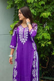 Anni Designer Women'S Cotton Blend Chikankari Embroidered Straight Kurta (Roomali Purple-Nw_S_Purple_Small),Purple,S,Cotton Blend,Regular,