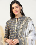 Tadkee Women'S Poly Cotton Printed Straight Kurta With Pant & Dupatta (Fn-Kurta-Set-Dupatta-5198-Grey-S)