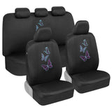 BDK Blue Butterflies Car Seat Covers for Women, Full Set with Steering Wheel Cover and Seat Belt Pads - Front and Rear Covers wi