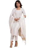 Gosriki Women'S Rayon Blend Printed Straight Kurta With Pant & Dupatta (Nukad Cream-Nw-Gs_Xl_Cream_X-Large),Cream,,B0CYH7HF8B