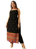 Wedani Women'S Georgette Embroidery Straight Kurta With Dupatta Bottom Set (Medium) Black,Black,M