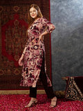 Anni Designer Women'S Cotton Blend Straight Printed Kurta With Pant (Rai Wine-Nw_Xxl_Wine_Xx-Large),Wine,2XL,Cotton Blend,Regular,