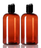 ljdeals 8 oz Amber Plastic Empty Bottles with Black Disc Top Caps, Refillable Containers for Shampoo, Lotions, Cream and More, B