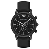 Emporio Armani Chronograph Black Dial Men'S Watch - Ar1970 Genuine Leather, Black Strap