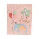 Baby Shower Gift Bags Set of 5 Medium Size Return Gift Bags for Baby Girl Pink Elephant Theme with Rope Handle